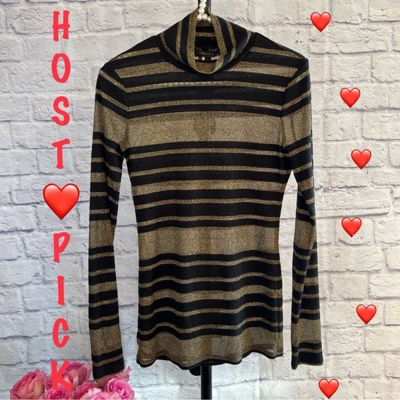 BCBGMaxAzria Tops - BCBGMaxAzria Sheer Gold & Black Striped Long Sleeve Top - First Posh Show 10/28
